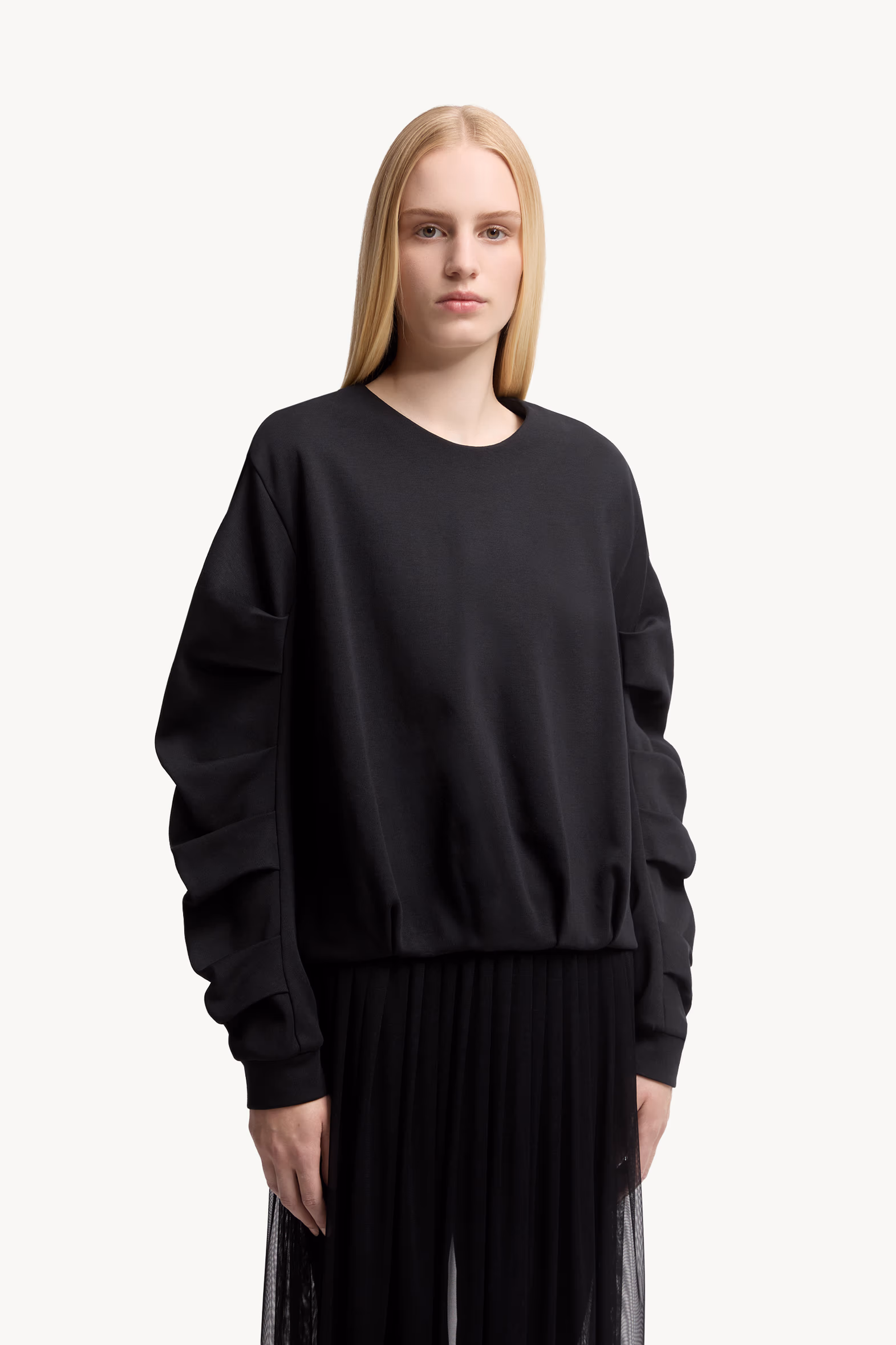Sudadera plisada de algodón Mujer Negro Moncler 3